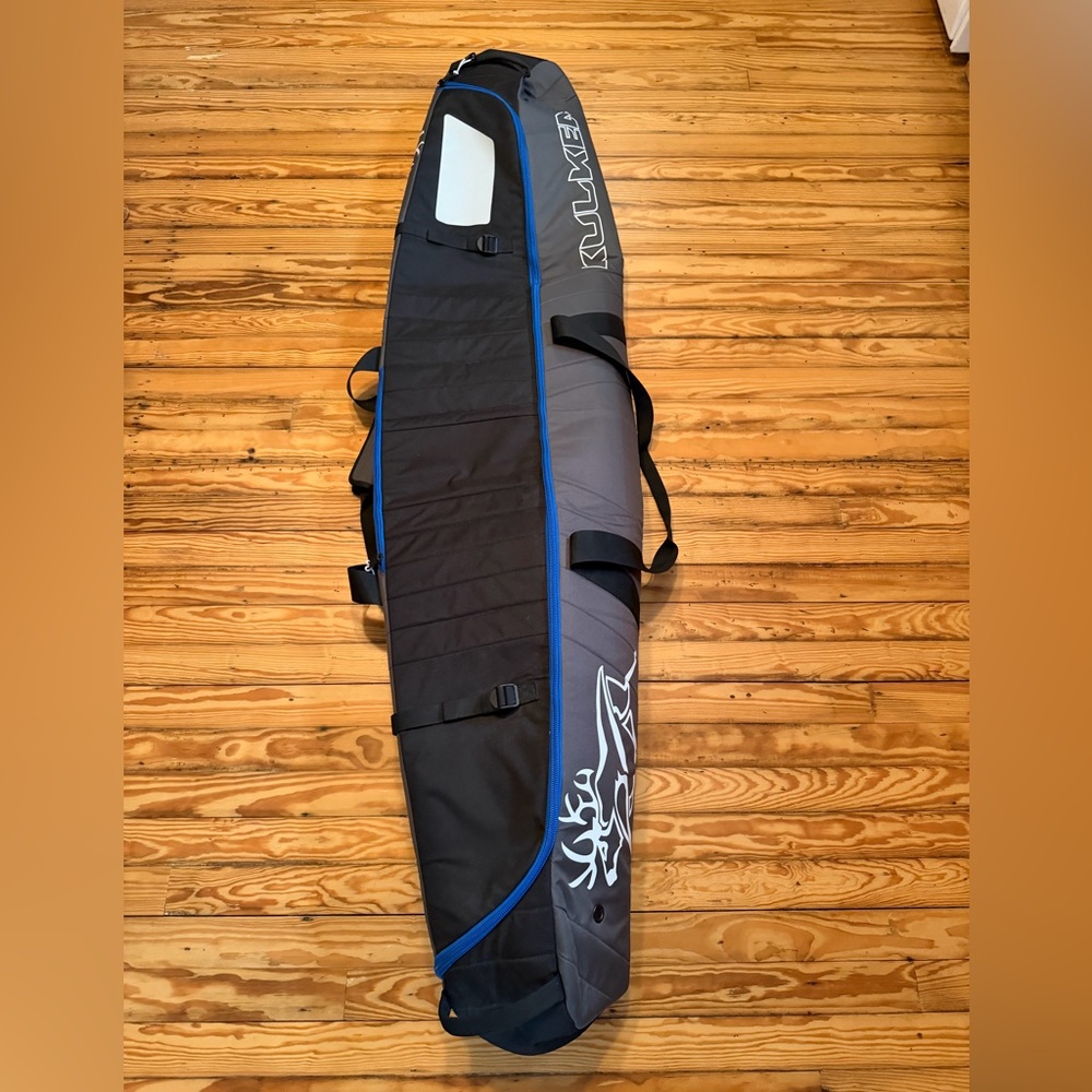 Gray and Black Ski Bag with Blue Trim